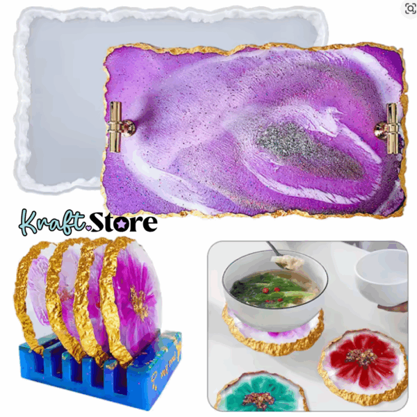 Juego de bandeja y portavasos geoda